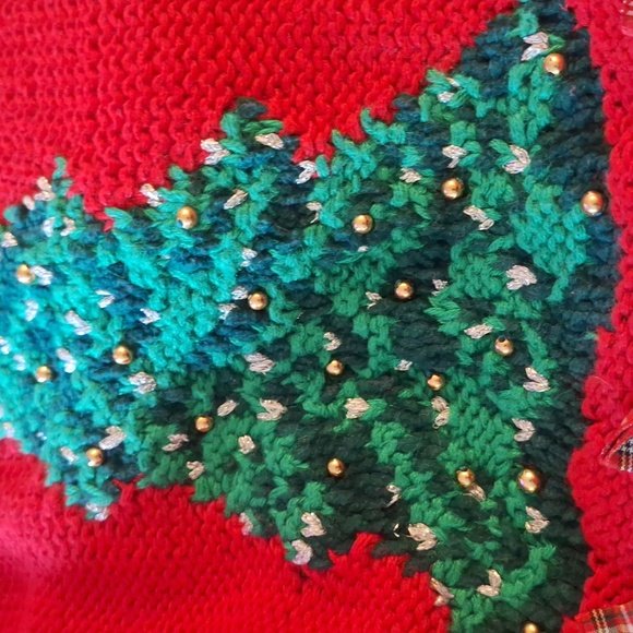 Red Hand Knitted Xmas Cardigan Size Med/ Large - Picture 5 of 10